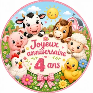 impression alimentaire gateau anniversaire animaux ferme